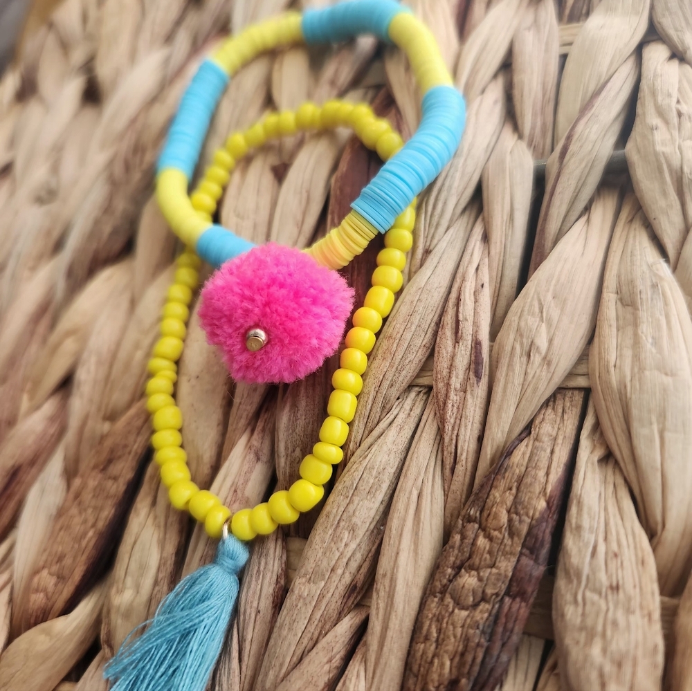 Colorful Beaded Bracelet Set With Pom Pom And Tassel - Picture 5 of 5